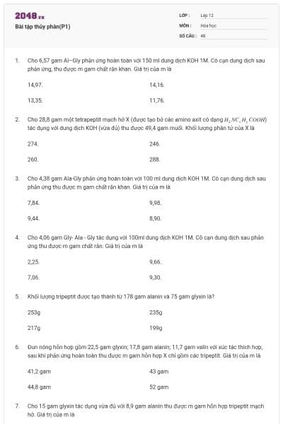 Bài tập thủy phân(P1)