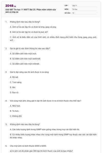 Giải SBT Tin học 11 KNTT Bài 25. Phần mềm chỉnh sửa ảnh có đáp án