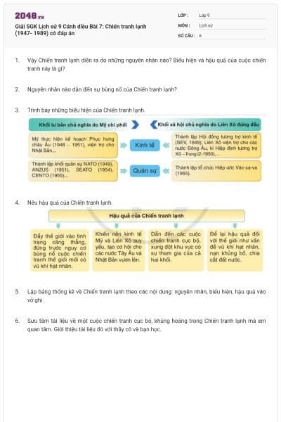 Giải SGK Lịch sử 9 Cánh diều Bài 7: Chiến tranh lạnh (1947- 1989) có đáp án