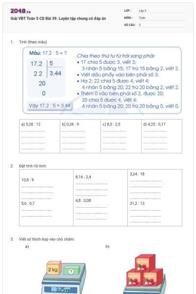 Giải VBT Toán 5 CD Bài 39. Luyện tập chung có đáp án