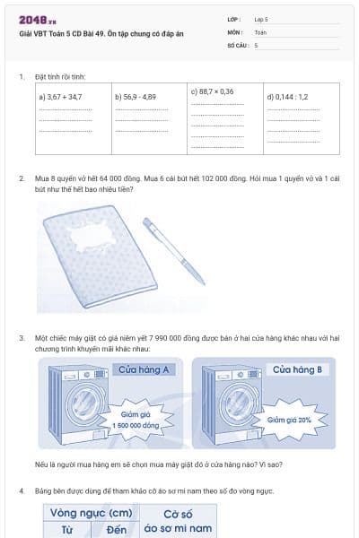 Giải VBT Toán 5 CD Bài 49. Ôn tập chung có đáp án