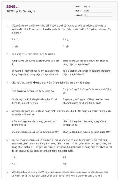 Bài 20: Lực từ. Cảm ứng từ