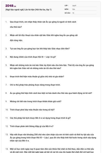 (Ngữ liệu ngoài sgk) Lão hà tiện (Hồi thứ ba, lớp 1)