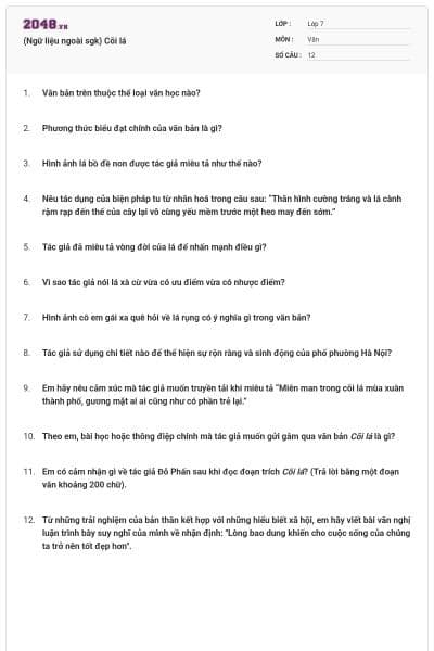 (Ngữ liệu ngoài sgk) Cõi lá