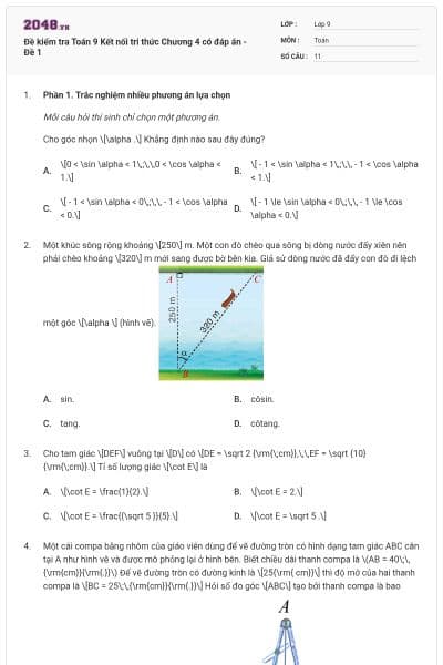 Đề kiểm tra Toán 9 Kết nối tri thức Chương 4 có đáp án - Đề 1
