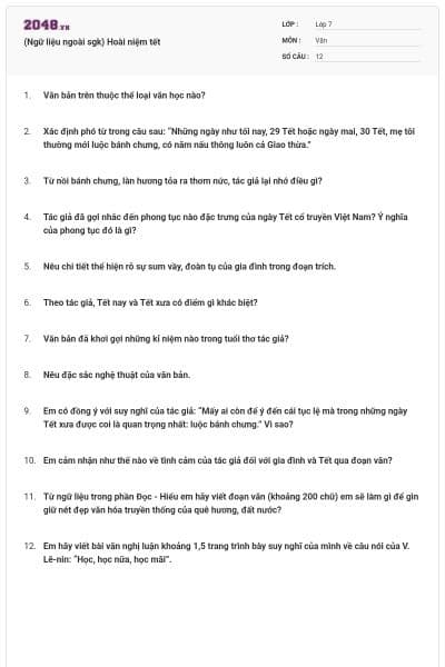 (Ngữ liệu ngoài sgk) Hoài niệm tết