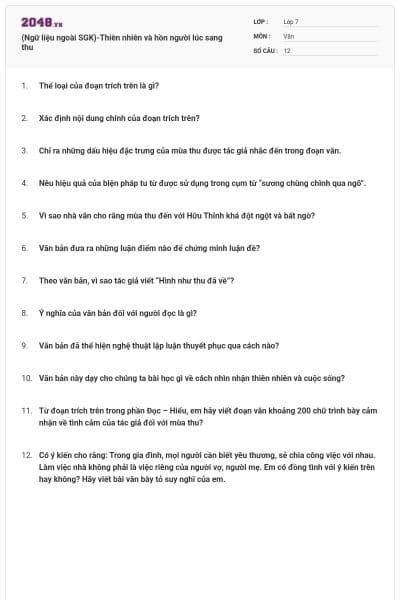 (Ngữ liệu ngoài SGK)-Thiên nhiên và hồn người lúc sang thu