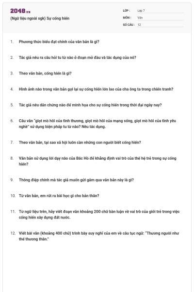 (Ngữ liệu ngoài sgk) Sự cống hiến