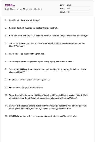 (Ngữ liệu ngoài sgk) 10 quy luật cuộc sống