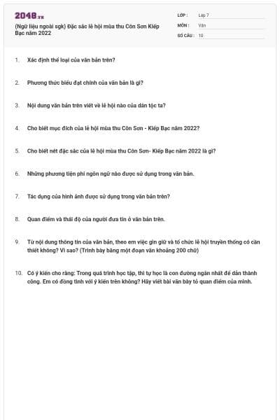 (Ngữ liệu ngoài sgk) Đặc sắc lễ hội mùa thu Côn Sơn Kiếp Bạc năm 2022