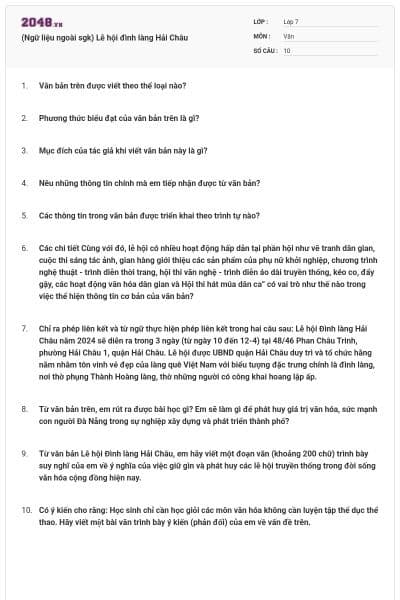 (Ngữ liệu ngoài sgk) Lễ hội đình làng Hải Châu