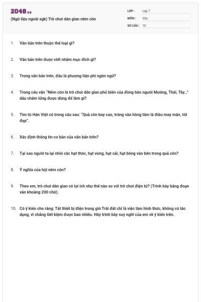 (Ngữ liệu ngoài sgk) Trò chơi dân gian ném còn