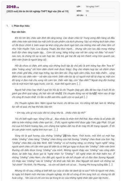 (2025 mới) Đề ôn thi tốt nghiệp THPT Ngữ văn (Đề số 19)