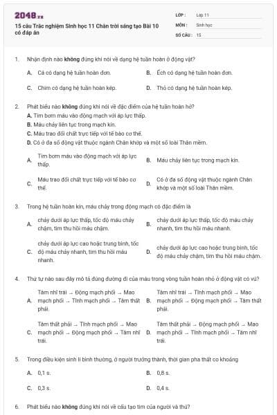 15 câu Trắc nghiệm Sinh học 11 Chân trời sáng tạo Bài 10 có đáp án