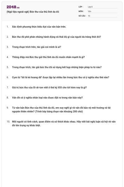 (Ngữ liệu ngoài sgk) Bức thư của thủ lĩnh da đỏ