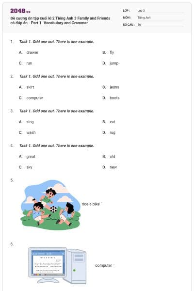 Đề cương ôn tập cuối kì 2 Tiếng Anh 3 Family and Friends có đáp án - Part 1. Vocabulary and Grammar