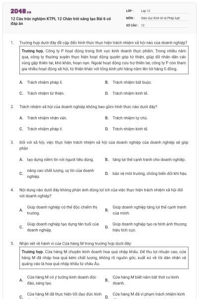 12 Câu trắc nghiệm KTPL 12 Chân trời sáng tạo Bài 6 có đáp án