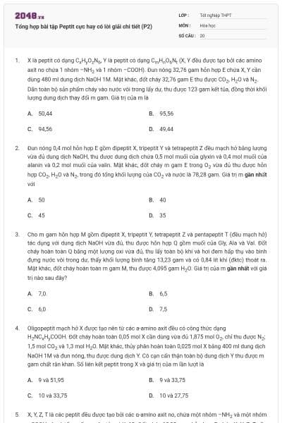 Tổng hợp bài tập Peptit cực hay có lời giải chi tiết (P2)