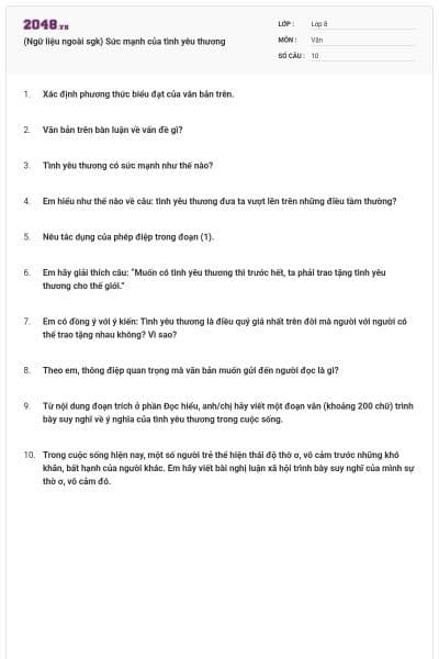 (Ngữ liệu ngoài sgk) Sức mạnh của tình yêu thương