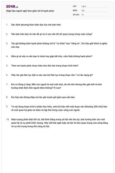 (Ngữ liệu ngoài sgk) Đơn giản chỉ là hạnh phúc