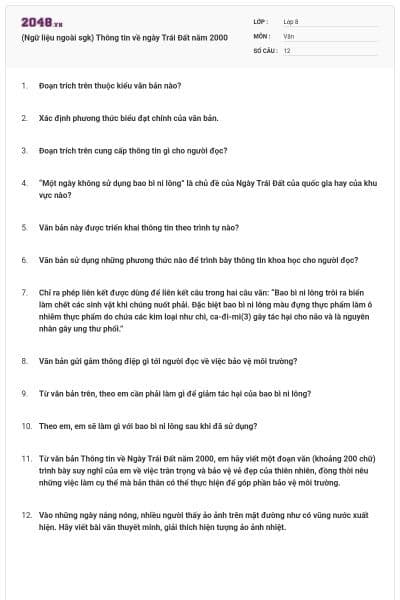 (Ngữ liệu ngoài sgk) Thông tin về ngày Trái Đất năm 2000