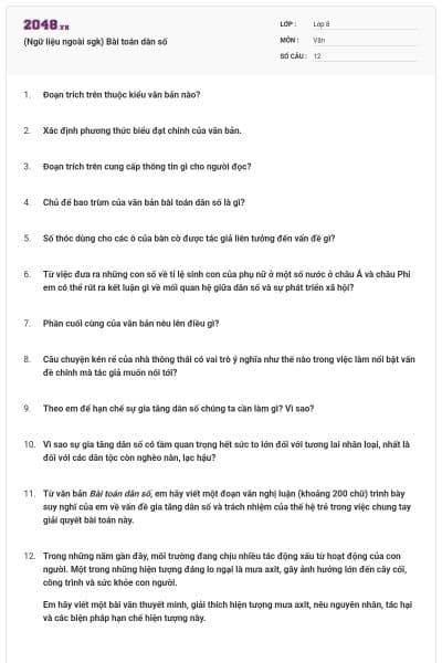 (Ngữ liệu ngoài sgk) Bài toán dân số