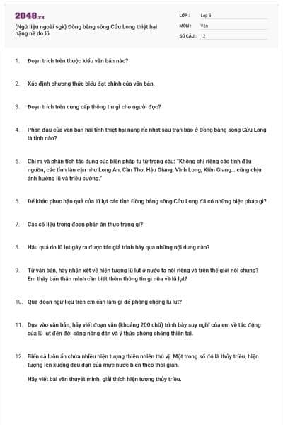 (Ngữ liệu ngoài sgk) Đòng bằng sông Cửu Long thiệt hại nặng nề do lũ