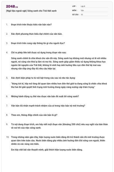 (Ngữ liệu ngoài sgk) Sống xanh cho Trái Đất xanh