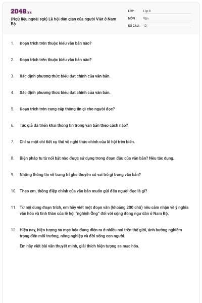 (Ngữ liệu ngoài sgk) Lễ hội dân gian của người Việt ở Nam Bộ