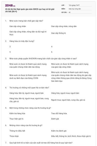 20 đề thi thử thpt quốc gia môn GDCD cực hay có lời giải chi tiết (Đề 4)