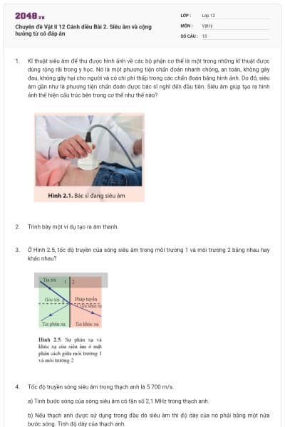 Chuyên đề Vật lí 12 Cánh diều Bài 2. Siêu âm và cộng hưởng từ có đáp án