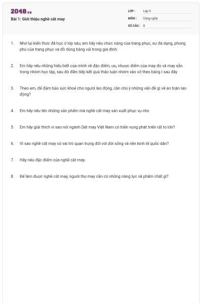 Bài 1: Giới thiệu nghề cắt may