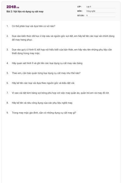 Bài 2: Vật liệu và dụng cụ cắt may