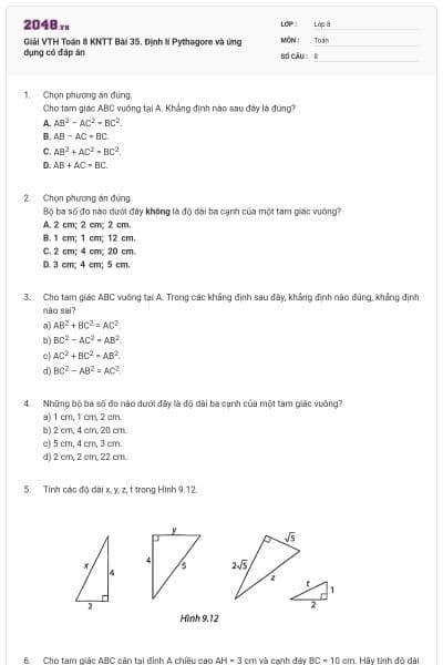 Giải VTH Toán 8 KNTT Bài 35. Định lí Pythagore và ứng dụng có đáp án