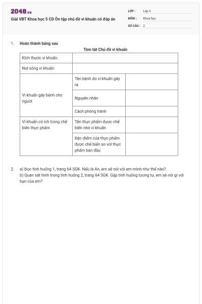 Giải VBT Khoa học 5 CD Ôn tập chủ đề vi khuẩn có đáp án