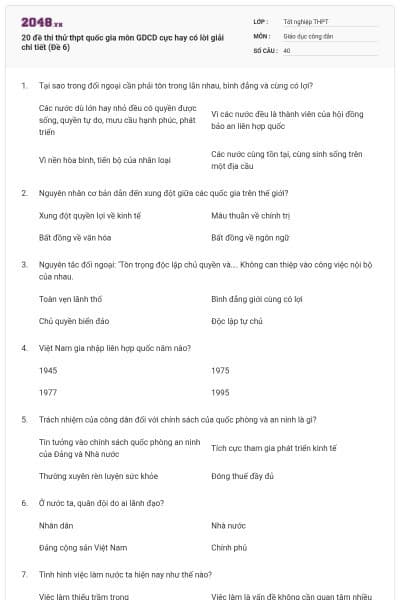 20 đề thi thử thpt quốc gia môn GDCD cực hay có lời giải chi tiết (Đề 6)