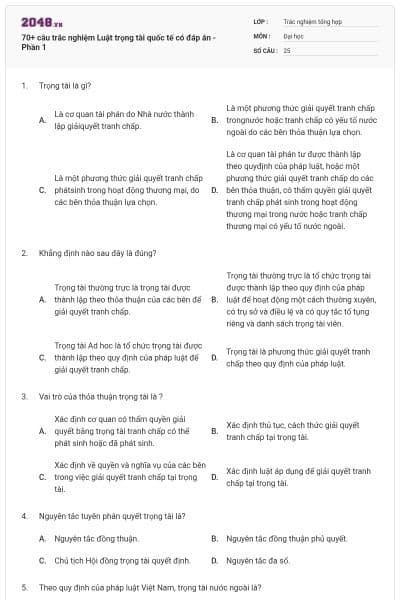 70+ câu trắc nghiệm Luật trọng tài quốc tế có đáp án - Phần 1