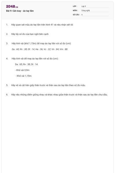 Bài 9: Cắt may - áo tay liền