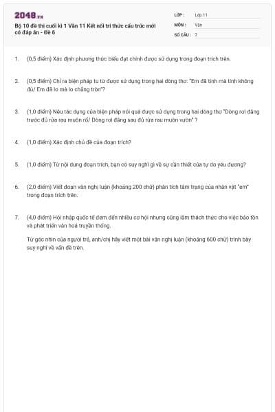 Bộ 10 đề thi cuối kì 1 Văn 11 Kết nối tri thức cấu trúc mới có đáp án - Đề 6