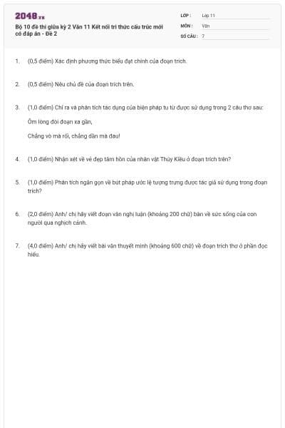 Bộ 10 đề thi giữa kỳ 2 Văn 11 Kết nối tri thức cấu trúc mới có đáp án - Đề 2