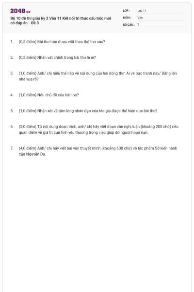 Bộ 10 đề thi giữa kỳ 2 Văn 11 Kết nối tri thức cấu trúc mới có đáp án - Đề 3