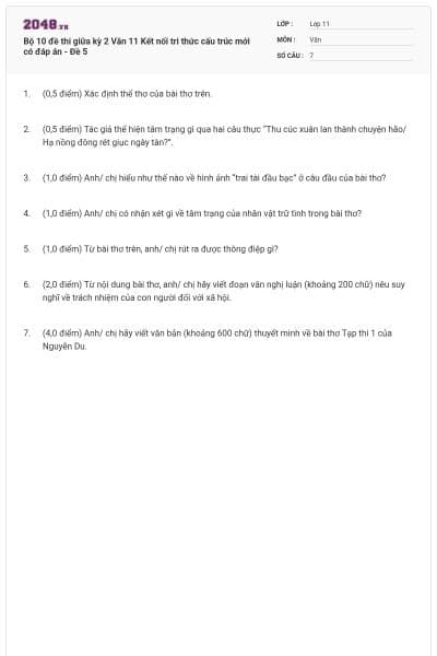 Bộ 10 đề thi giữa kỳ 2 Văn 11 Kết nối tri thức cấu trúc mới có đáp án - Đề 5