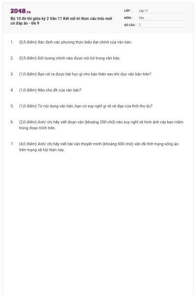 Bộ 10 đề thi giữa kỳ 2 Văn 11 Kết nối tri thức cấu trúc mới có đáp án - Đề 9