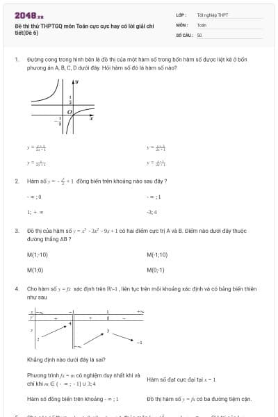 Đề thi thử THPTGQ môn Toán cực cực hay có lời giải chi tiết(Đề 6)