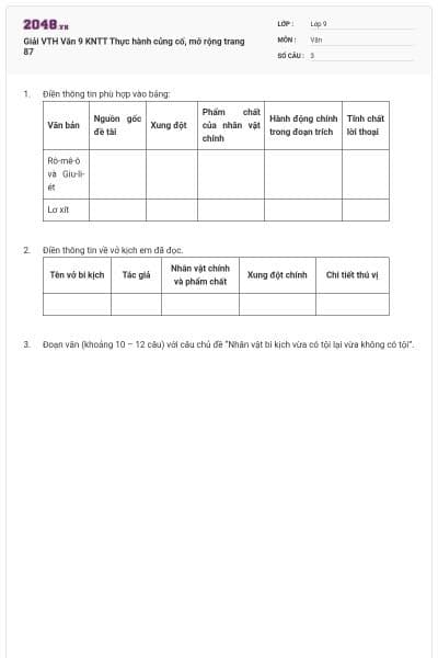 Giải VTH Văn 9 KNTT Thực hành củng cố, mở rộng trang 87