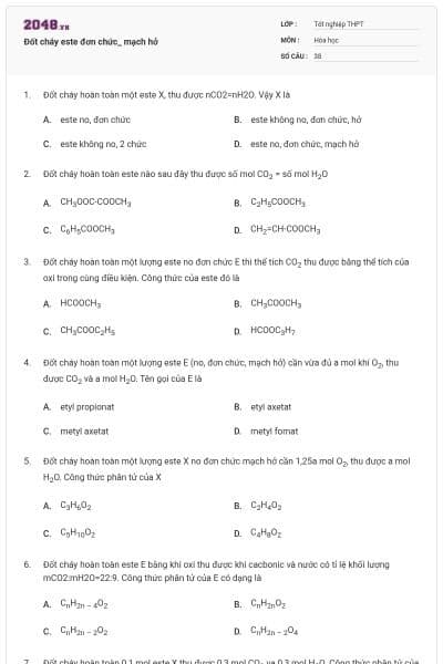 Đốt cháy este đơn chức_ mạch hở