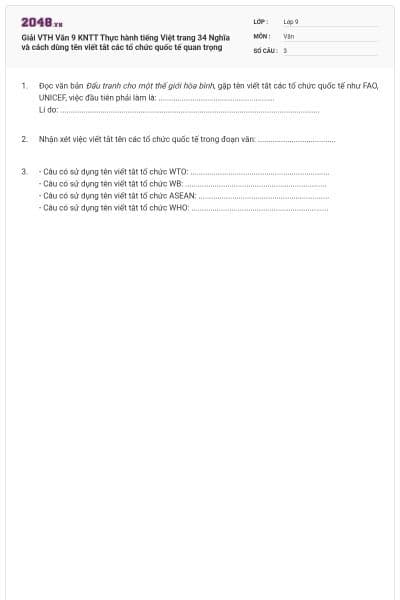 Giải VTH Văn 9 KNTT Thực hành tiếng Việt trang 34 Nghĩa và cách dùng tên viết tắt các tổ chức quốc tế quan trọng