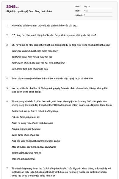 (Ngữ liệu ngoài sgk) Cánh đồng buổi chiều