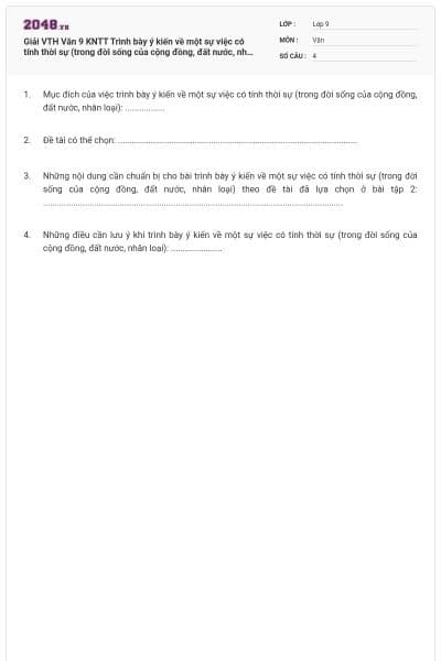 Giải VTH Văn 9 KNTT Trình bày ý kiến về một sự việc có tính thời sự (trong đời sống của cộng đồng, đất nước, nhân loại)