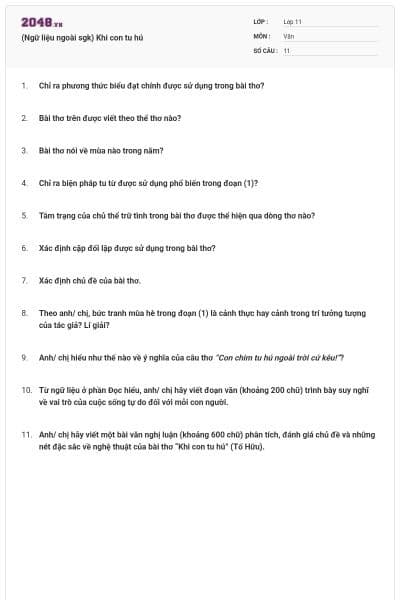 (Ngữ liệu ngoài sgk) Khi con tu hú